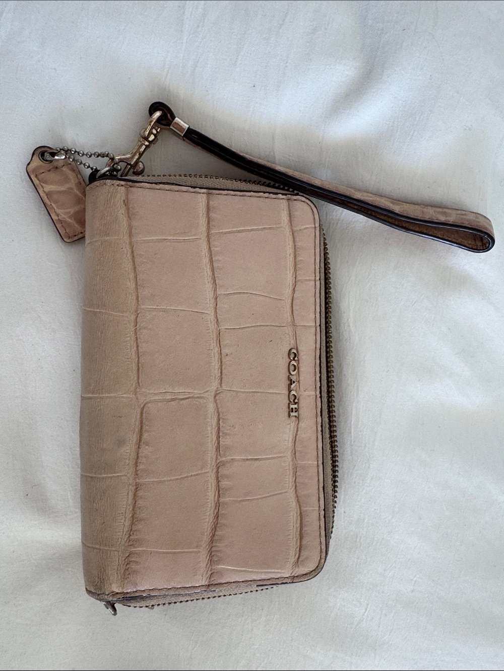 Coach Croc-Embossed Wristlet in Nude Beige